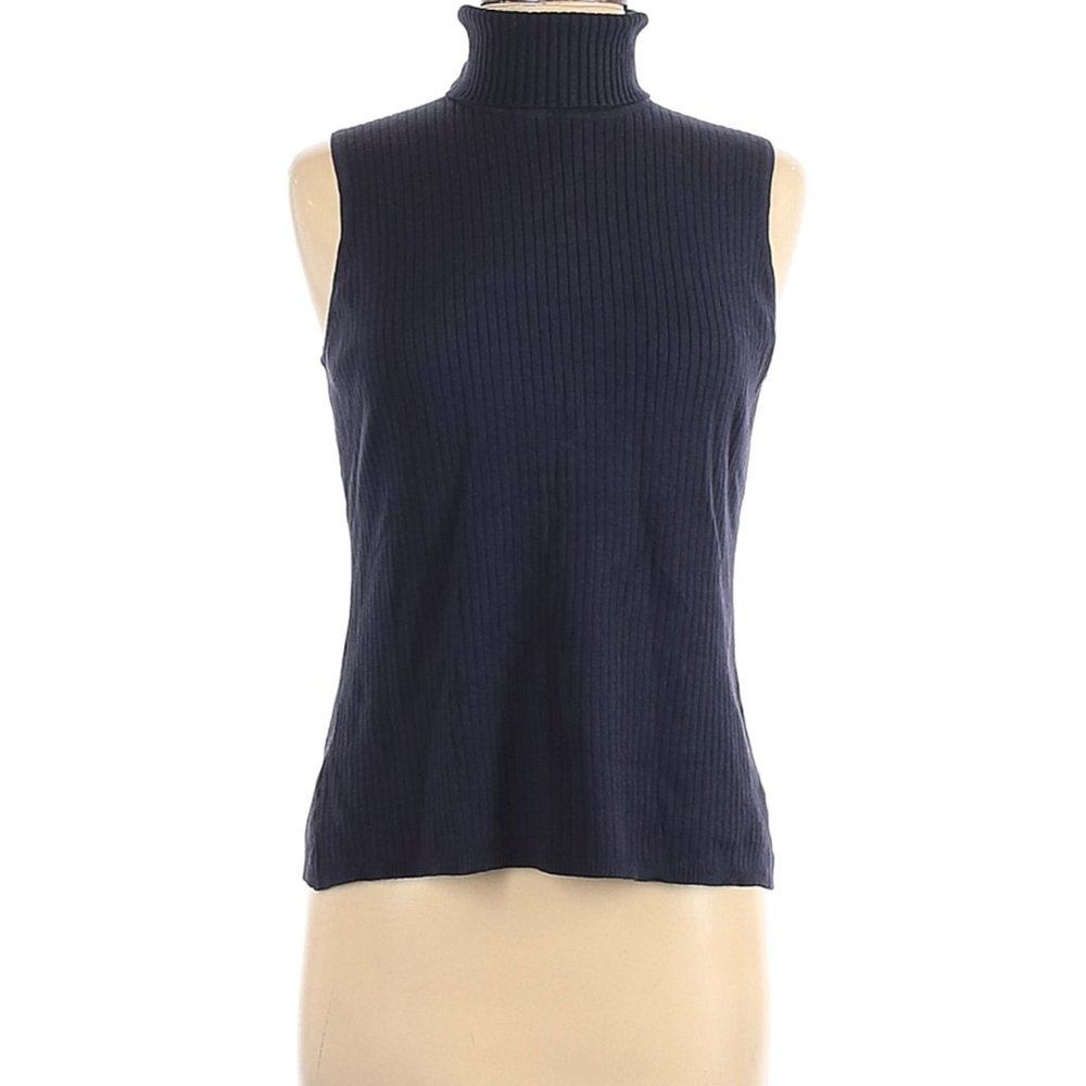 Chico's Silk Sleeveless Turtleneck Sweater Navy M